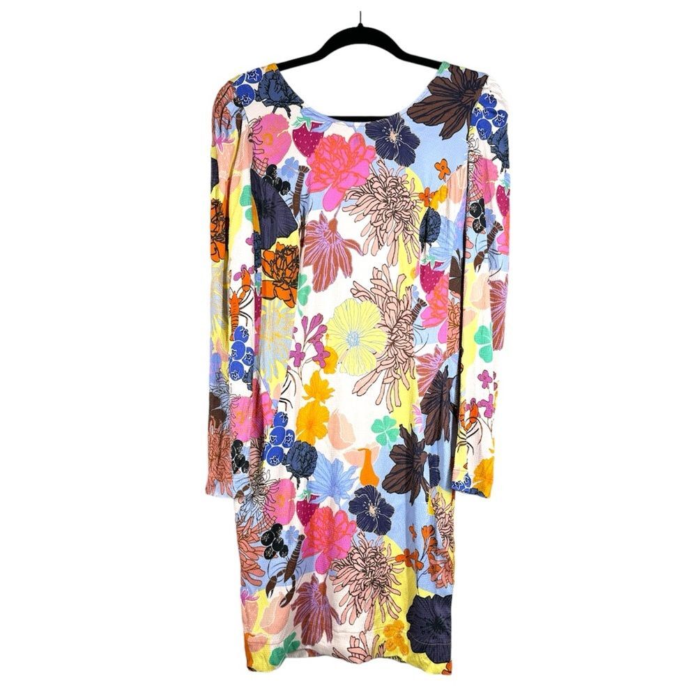 Stine Goya Prima Dress Whimsical Floral Backless Long Sleeve Lobsters Tropical L